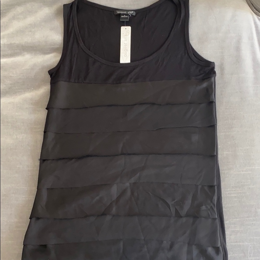 NWT. August Silk black ruffle tank top